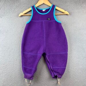 Vintage Patagonia Fleece One Piece Baby Bibs Overalls Blue Purple 2T Made In USA